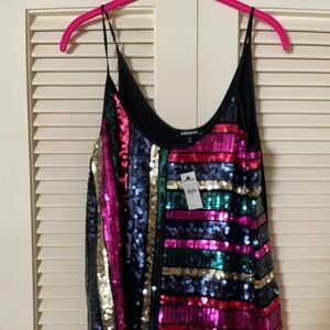 NWT Express Sequin Tank Top Womens Black Multicolor Party Sleeveless Top - SZ M